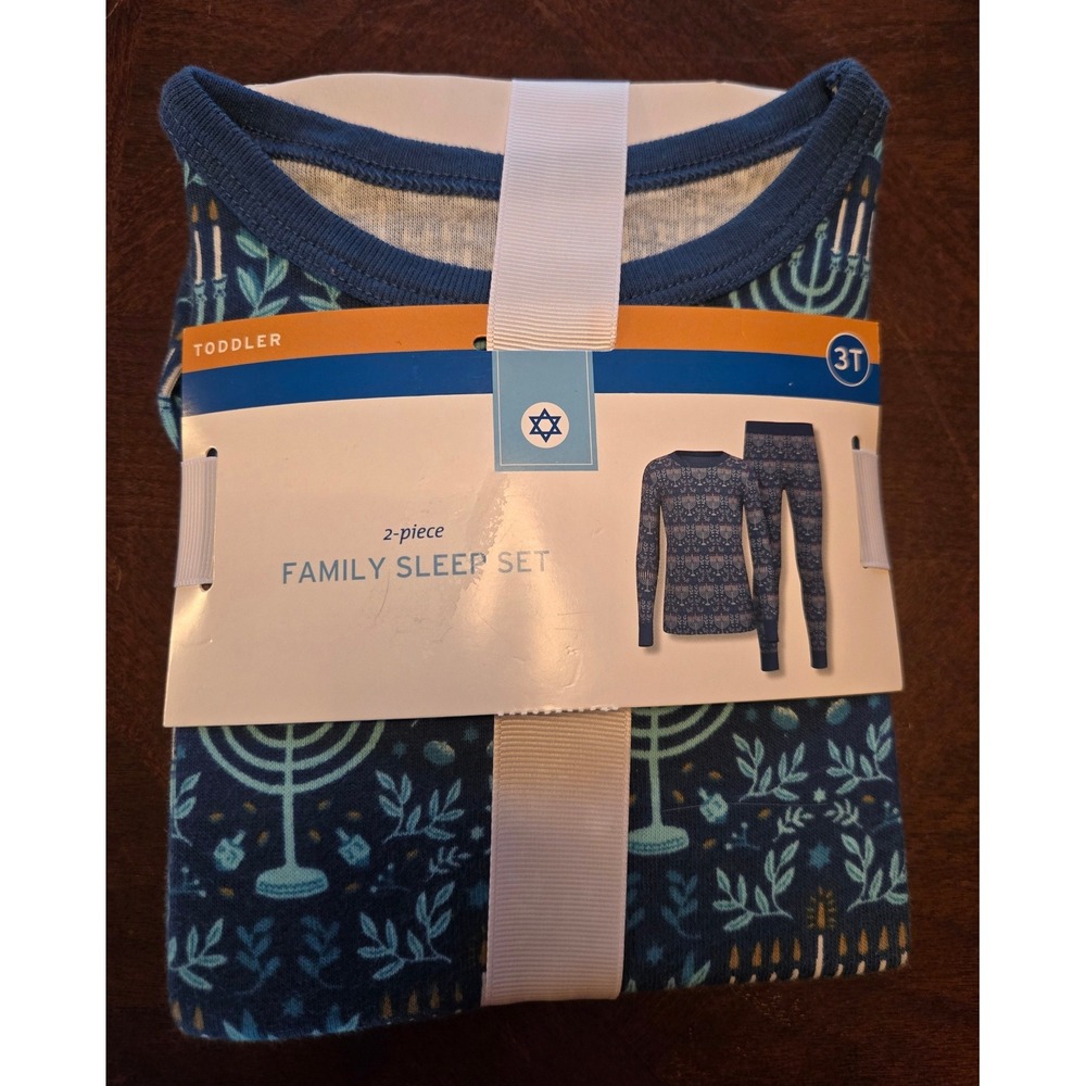 Target Toddler 3T Hanukkah Menorah Dreidel 2-Piece Cotton Pajama Sleep Set Blue